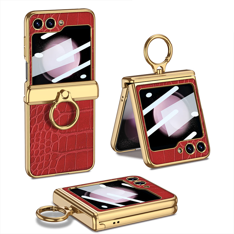 GKK til Samsung Galaxy Z Flip5 5G etui Magnetisk hængsel læder PC-telefon Kickstand Cover med lille skærm film GKK til Samsung Galaxy Z Flip5 5G etui Magnetisk hængsel læder PC-telefon Kickstand Cover med lille skærm film